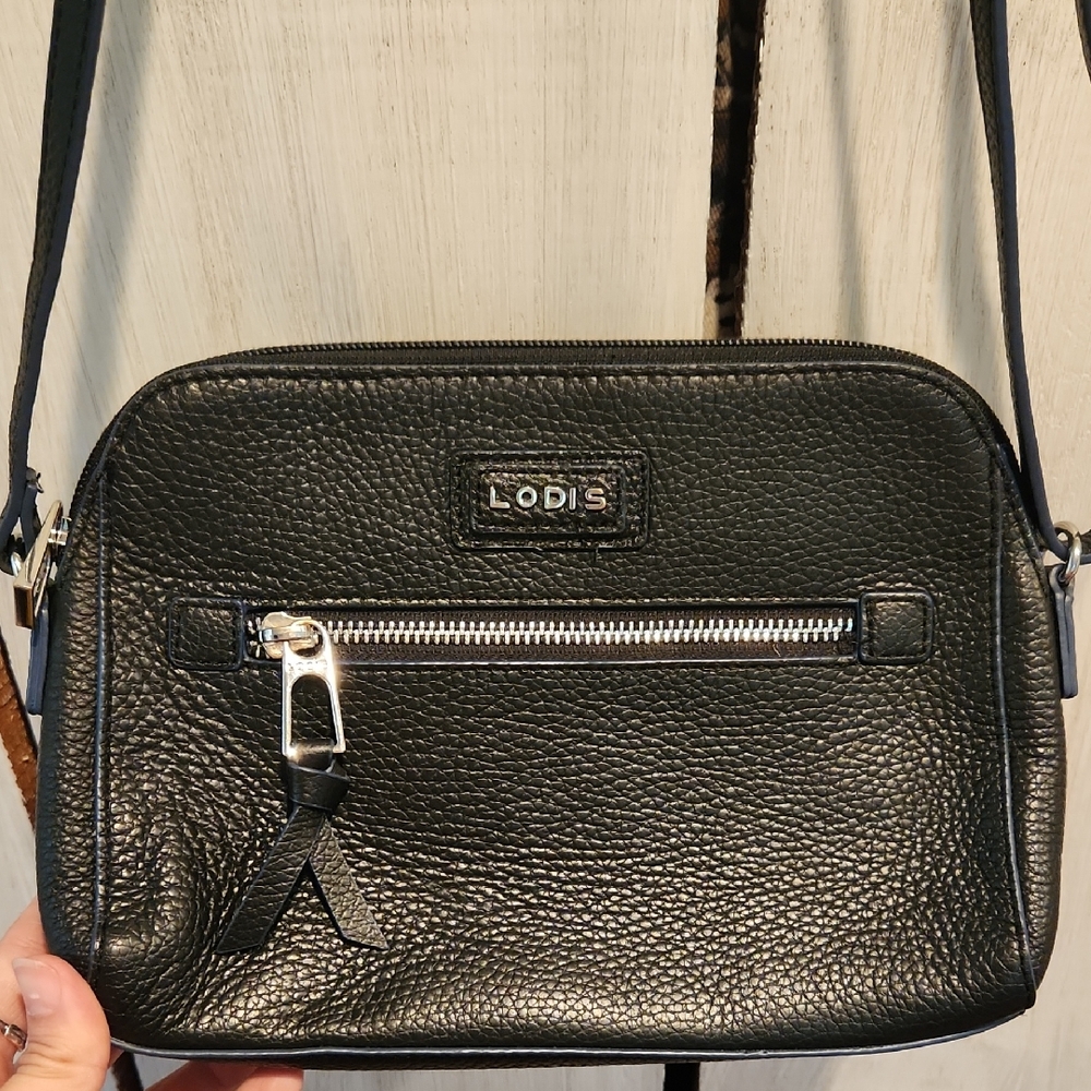 Lodis Charlotte Black Pebbled Leather Crossbody Bag
